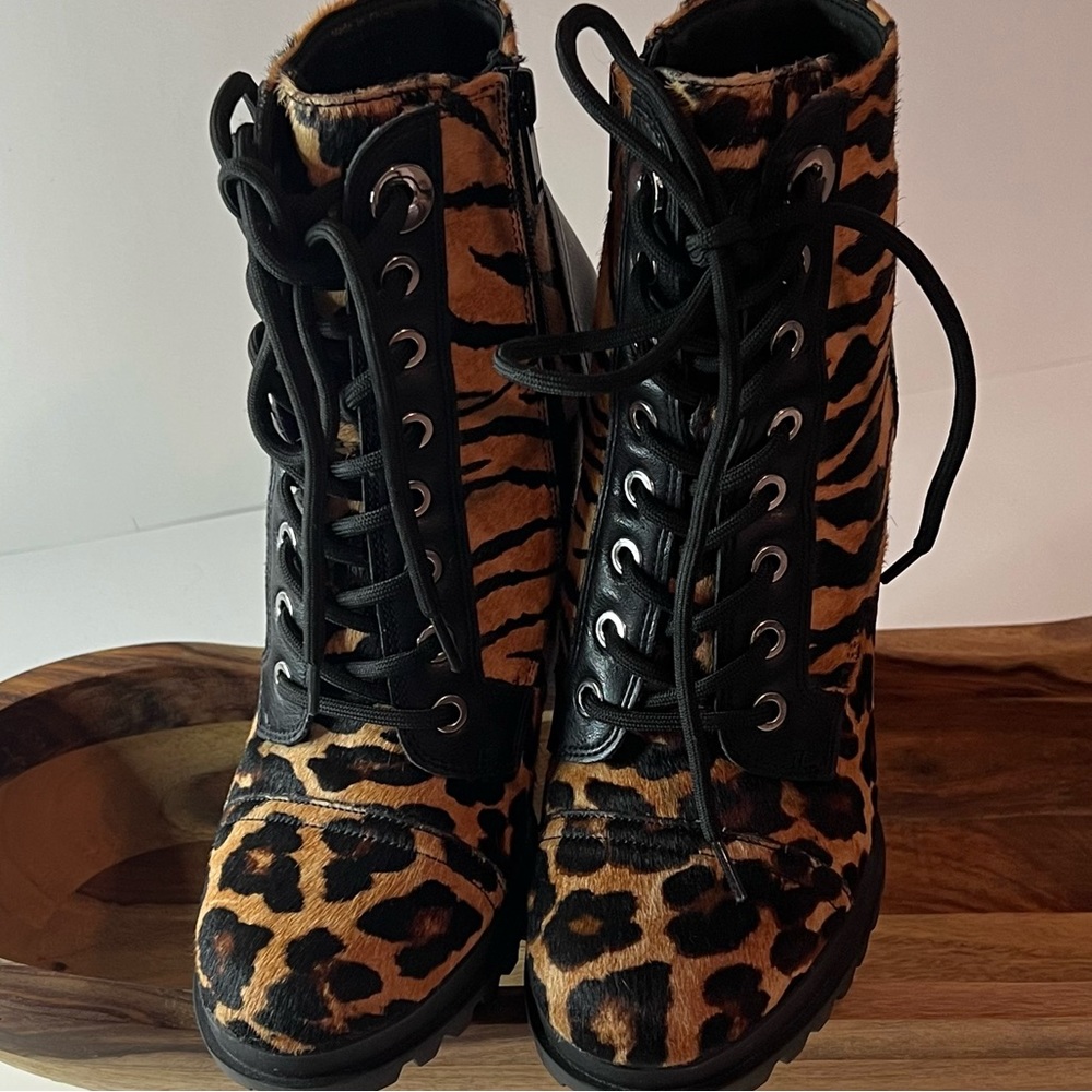 Multi animal print hair bootie.